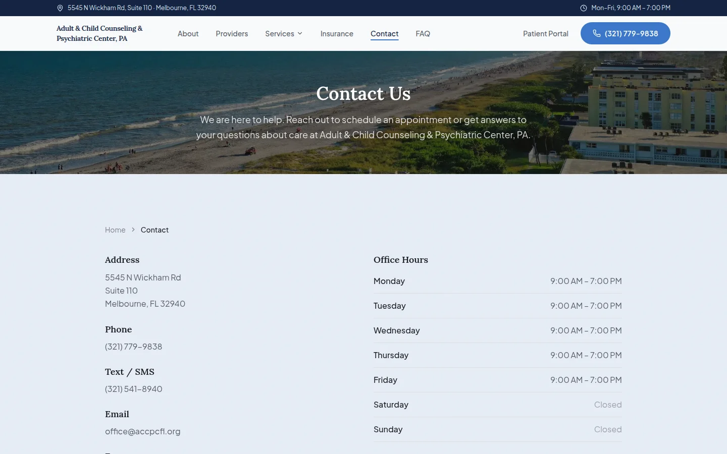 Adult & Child Counseling and Psychiatric Center contact page