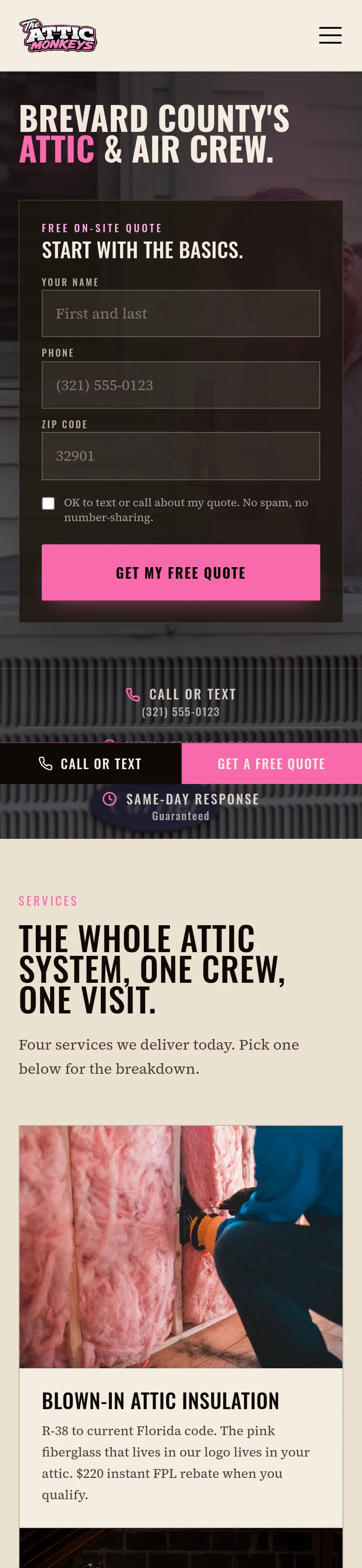 The Attic Monkeys mobile homepage