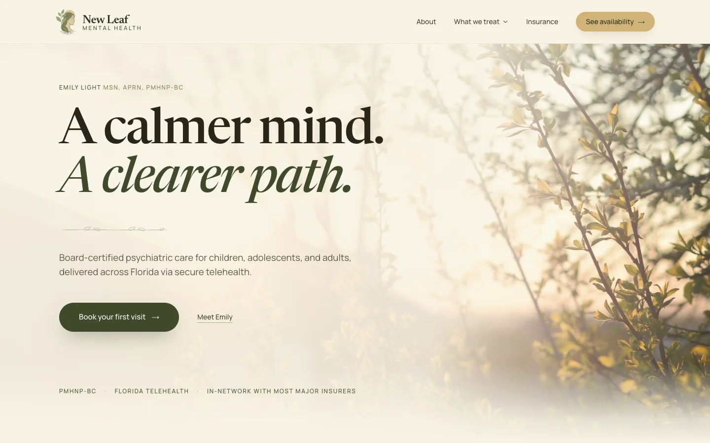 New Leaf Mental Health homepage
