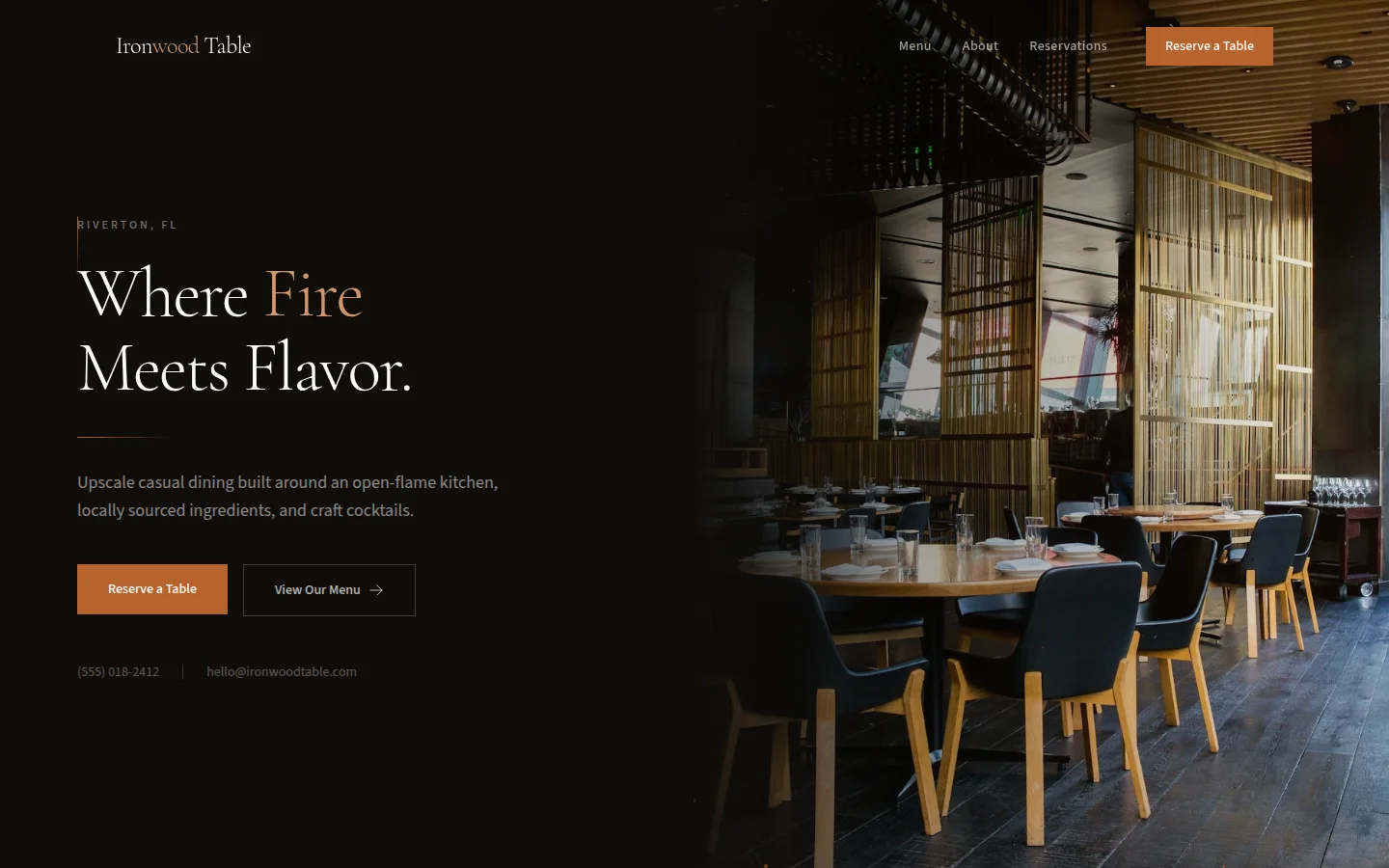 Ironwood Table — Upscale restaurant website built by NovraScale