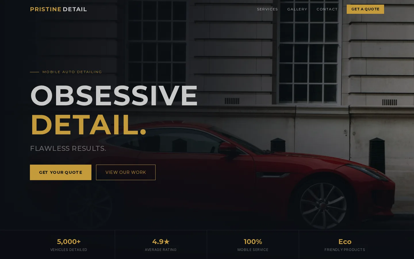 Pristine Detail — Mobile auto detailing website built by NovraScale