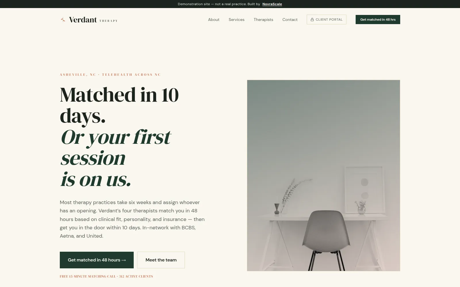 Verdant Therapy — Multi-provider therapy group website built by NovraScale